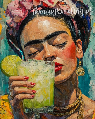 Panel wodoodporny 40x50cm - Frida Kahlo - koktajl z limonką, przymknięte oczy [6-8]