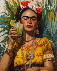 Panel wodoodporny 40x50cm - Frida Kahlo - koktajl z limonkąna tle liści palmowych [6-8]