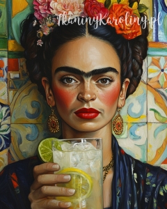 Panel wodoodporny 40x50cm - Frida Kahlo - koktajl z limonką i cytryną z kafelkami w tle [6-8]