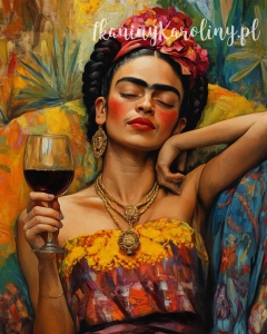 Panel wodoodporny 40x50cm - Frida Kahlo - odsłonięte ramiona, kieliszek wina [6-8]