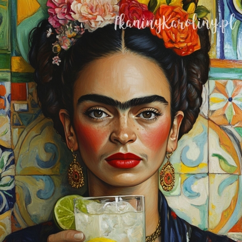 Panel welurowy - Frida Kahlo - koktajl z limonką i cytryną z kafelkami w tle [6-8]