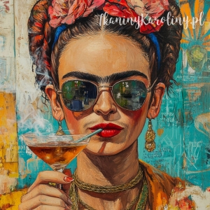 Panel wodoodporny - Frida Kahlo - pijąca koktajl przez słomkę, okulary [6-8]
