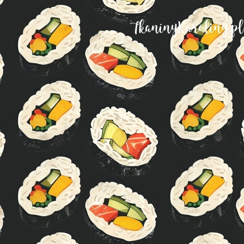 TKANINA WODOODPORNA OXFORD Wzory orientalne, Sushi na ciemnym tle