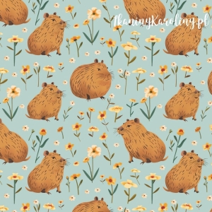 SOFTSHELL WODOODPORNY - Kapibary w kwiatach na miętowo-seledynowym tle [6-8]