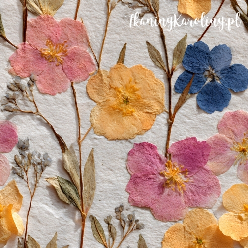 TKANINA WODOODPORNA OXFORD Kwiaty suszone 15 - pomarańczowe i różowe z łodygami