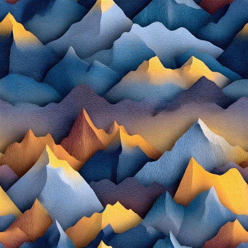 TKANINA WODOODPORNA OXFORD Góry 3D 7 - Niebiesko żółte