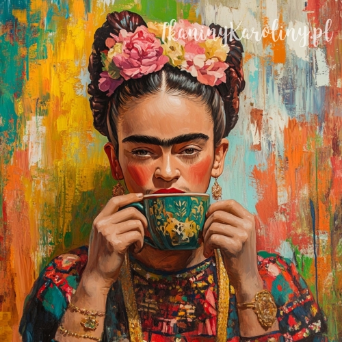 Panel welurowy - Frida Kahlo - z turkusową filiżanką [6-8