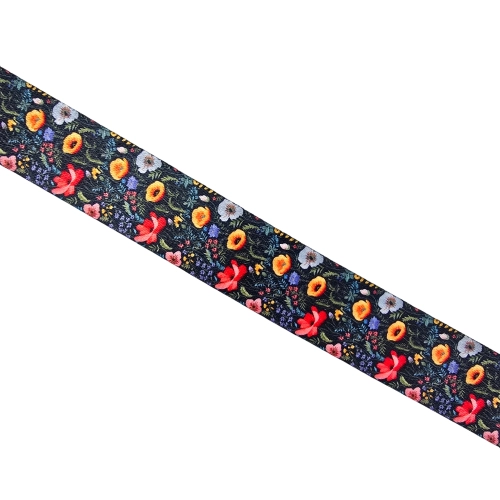Taśma nośna drukowana 38 mm Łąka wzór haftowany maki