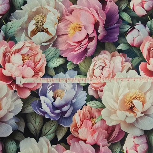 SATYNA DRUKOWANA - Piwonie pastelowe