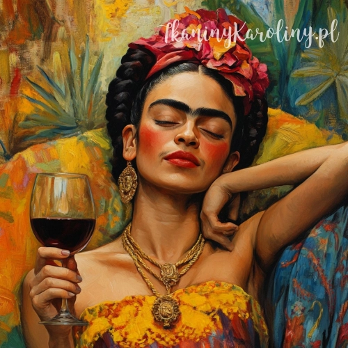 Panel wodoodporny - Frida Kahlo - odsłonięte ramiona, kieliszek wina [6-8]