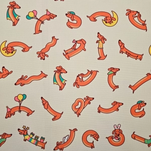 Tkanina wodoodporna oxford - Jamniczki z balonami na beżowym