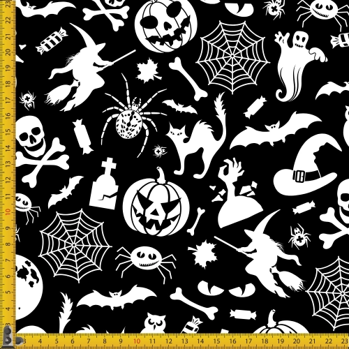 TKANINA WODOODPORNA OXFORD Halloweenowe grafiki na czarnym tle