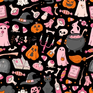 TKANINA WODOODPORNA OXFORD Halloweenowe różowe duszki i akcesoria [na zamówienie]