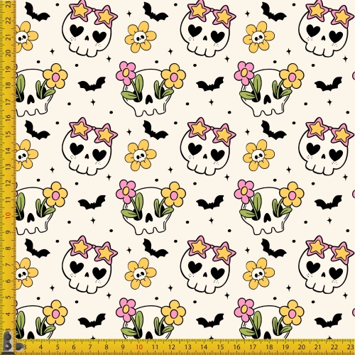 TKANINA WODOODPORNA OXFORD Halloweenowe czaszki z kwiatkami i okularami