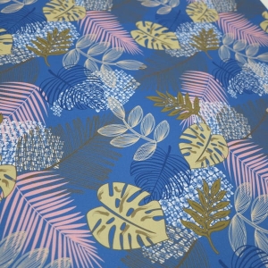 TKANINA WODOODPORNA Jungle leaves - Blue