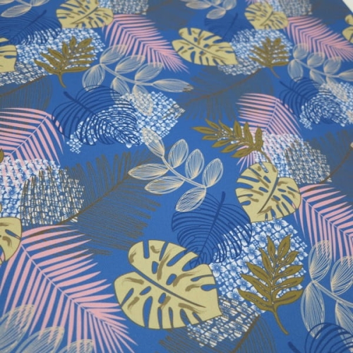 tkanina wodoodporna Jungle leaves - Blue1.JPG