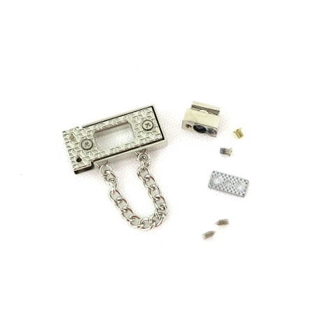 Zapięcie obrotowe 19x42mm z łańcuszkiem do torebki kolor srebrny