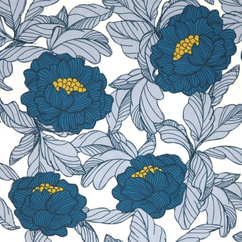 TKANINA WODOODPORNA English Flowers TURKUS
