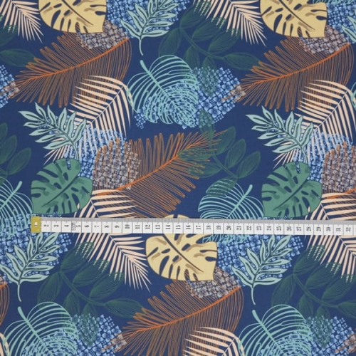TKANINA WODOODPORNA Jungle leaves - Navy Blue