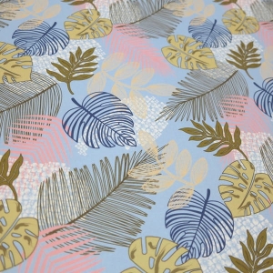 TKANINA WODOODPORNA Jungle leaves - Sky Blue