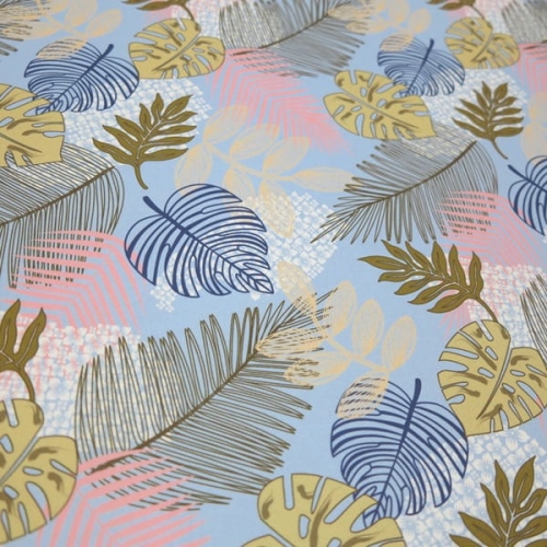 tkanina wodoodporna Jungle leaves - Sky Blue1.JPG