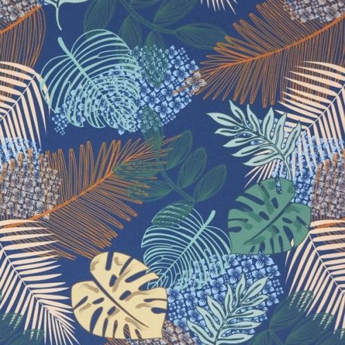 TKANINA WODOODPORNA Jungle leaves - Navy Blue
